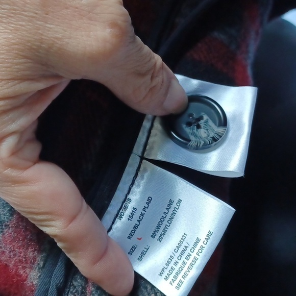 WOOLRICH Raeburn Red Plaid Wool Peacoat Size L, Zip Sleeves, 24" PTP, 26"L,EUC - Picture 7 of 9